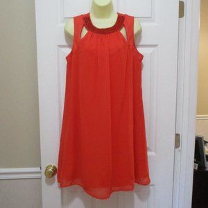 Sandiva A-Line Chiffon Dress sz M Juicy Orange Beaded Neckline